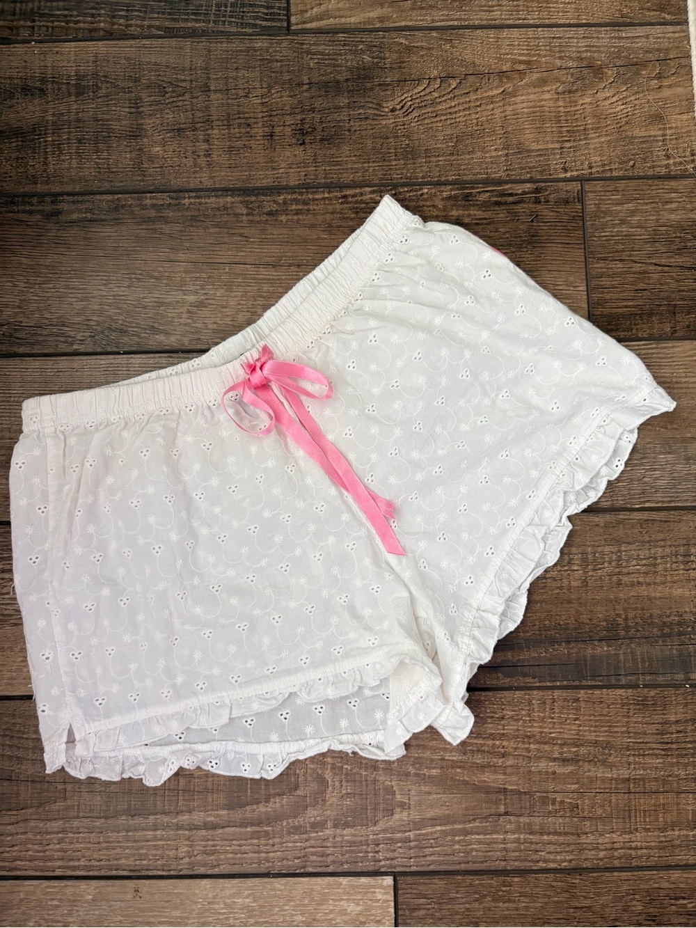 U.S. Polo Assn. White Eyelet Shorts with Pink Satin Bow
